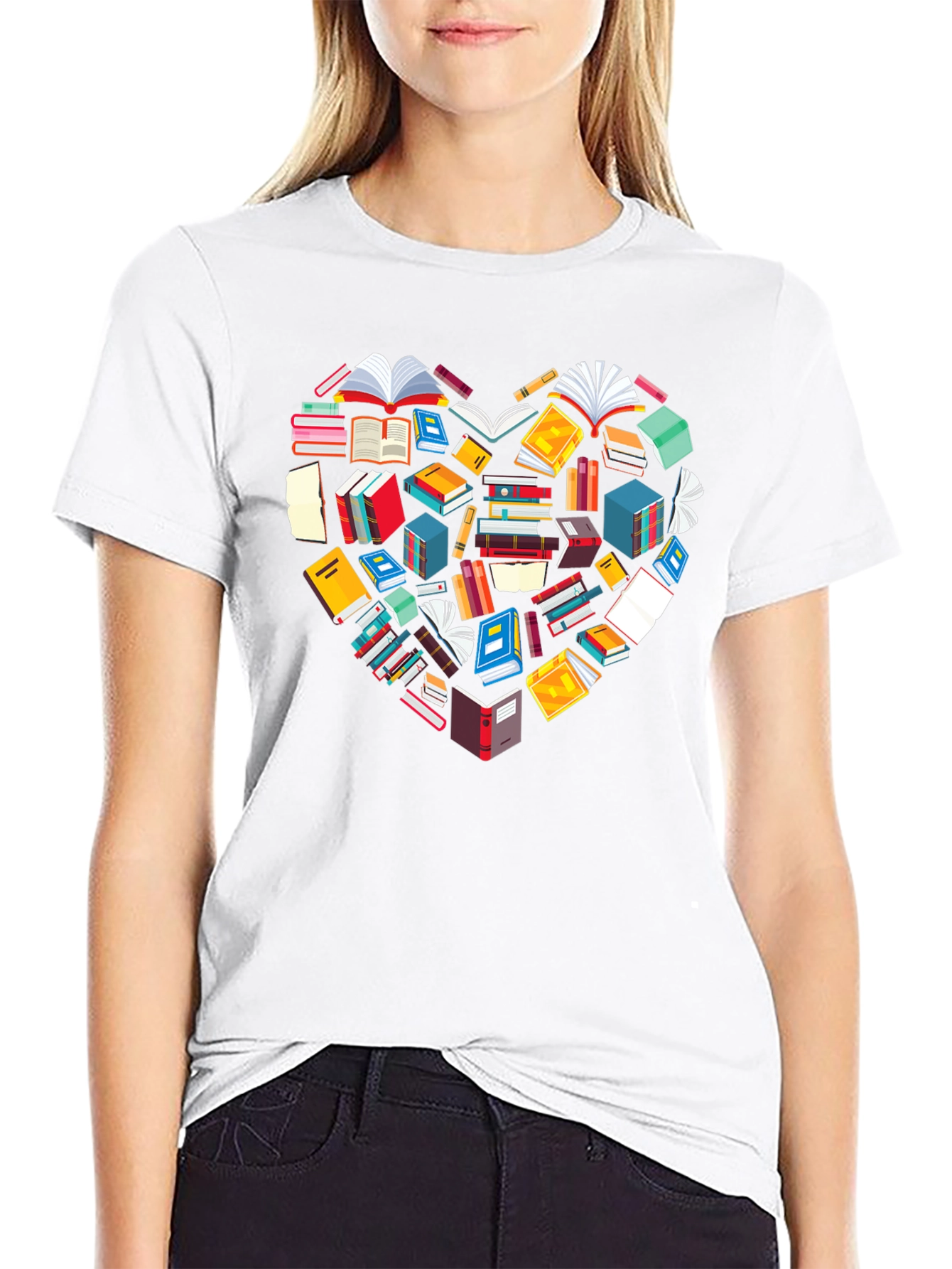 Book Lover Heart Graphic Tee - Black Cotton T-Shirt