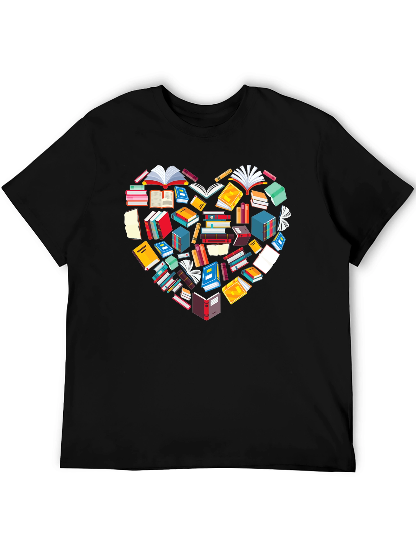 Book Lover Heart Graphic Tee - Black Cotton T-Shirt
