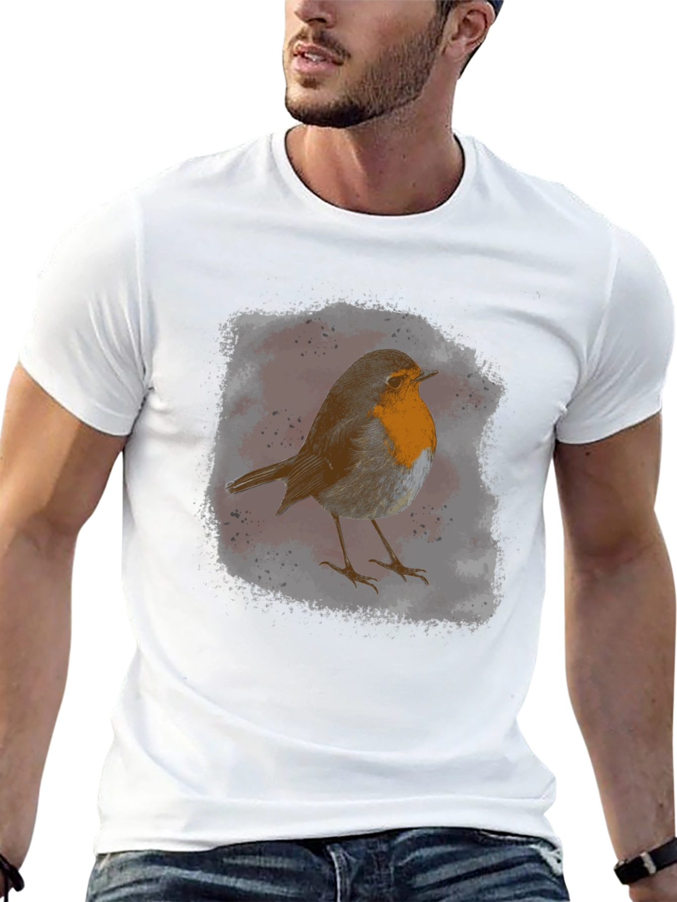 Robin Bird Graphic Print Black T-Shirt