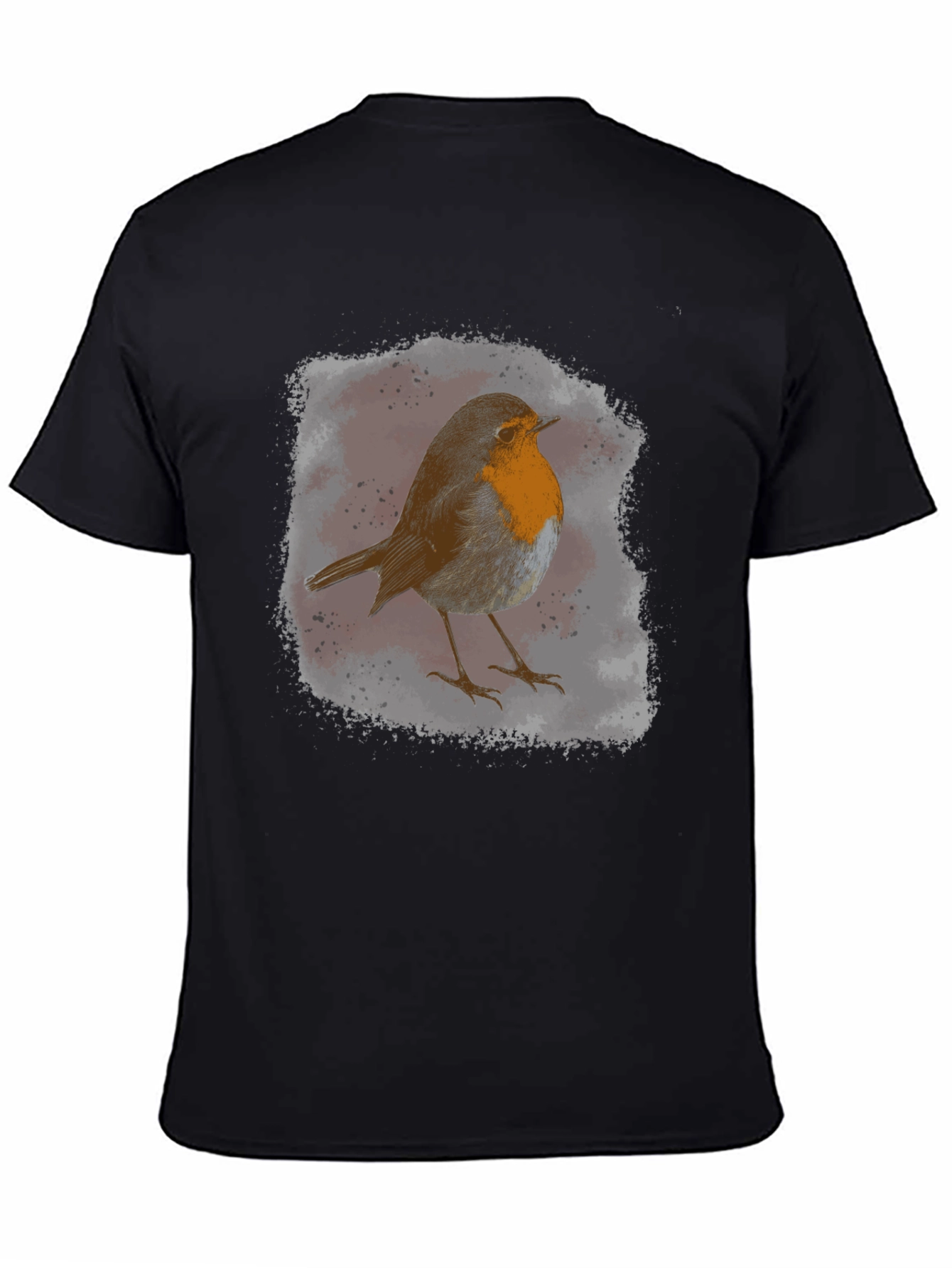 Robin Bird Graphic Print Black T-Shirt