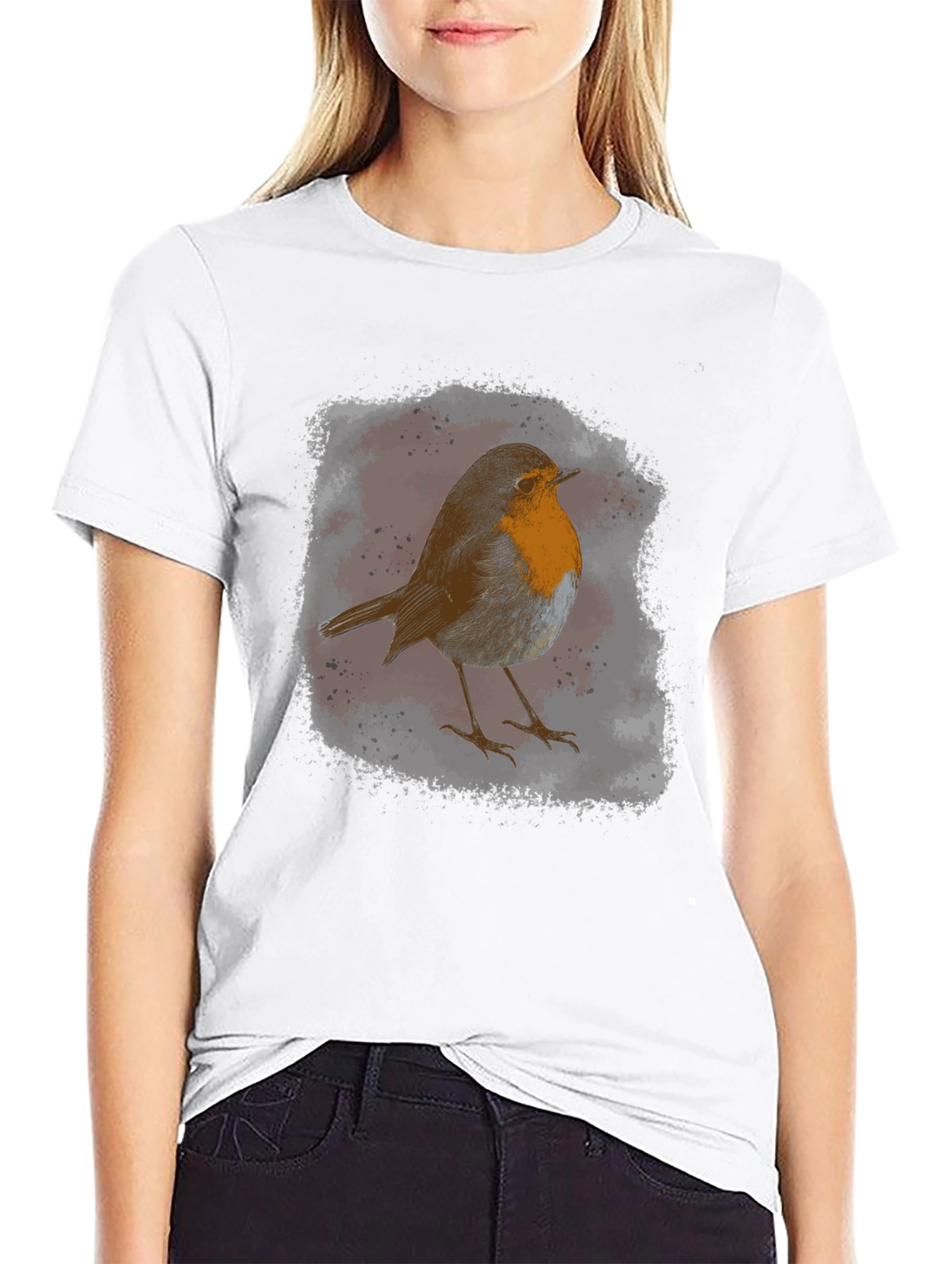 Robin Bird Graphic Print Black T-Shirt