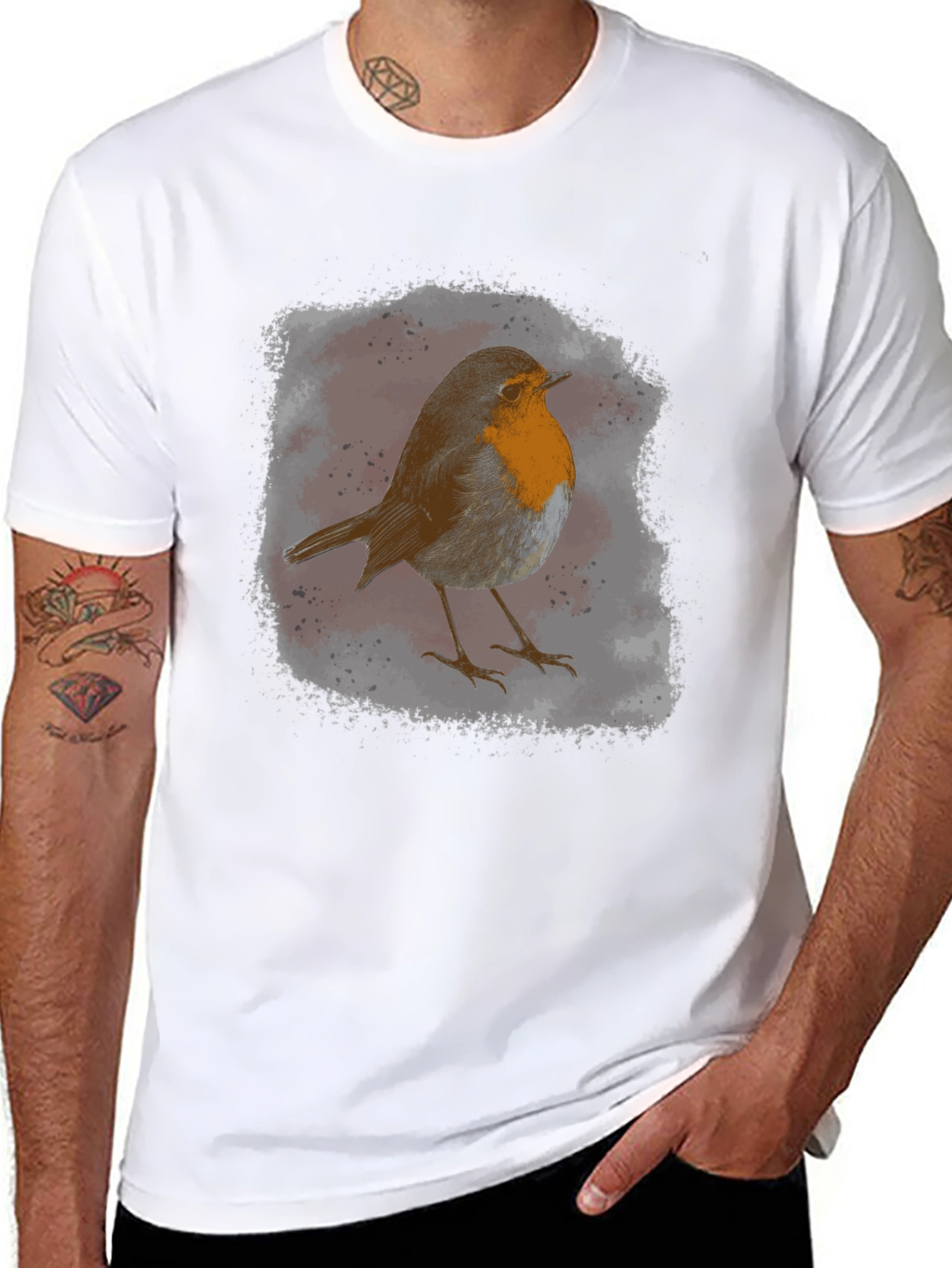 Robin Bird Graphic Print Black T-Shirt
