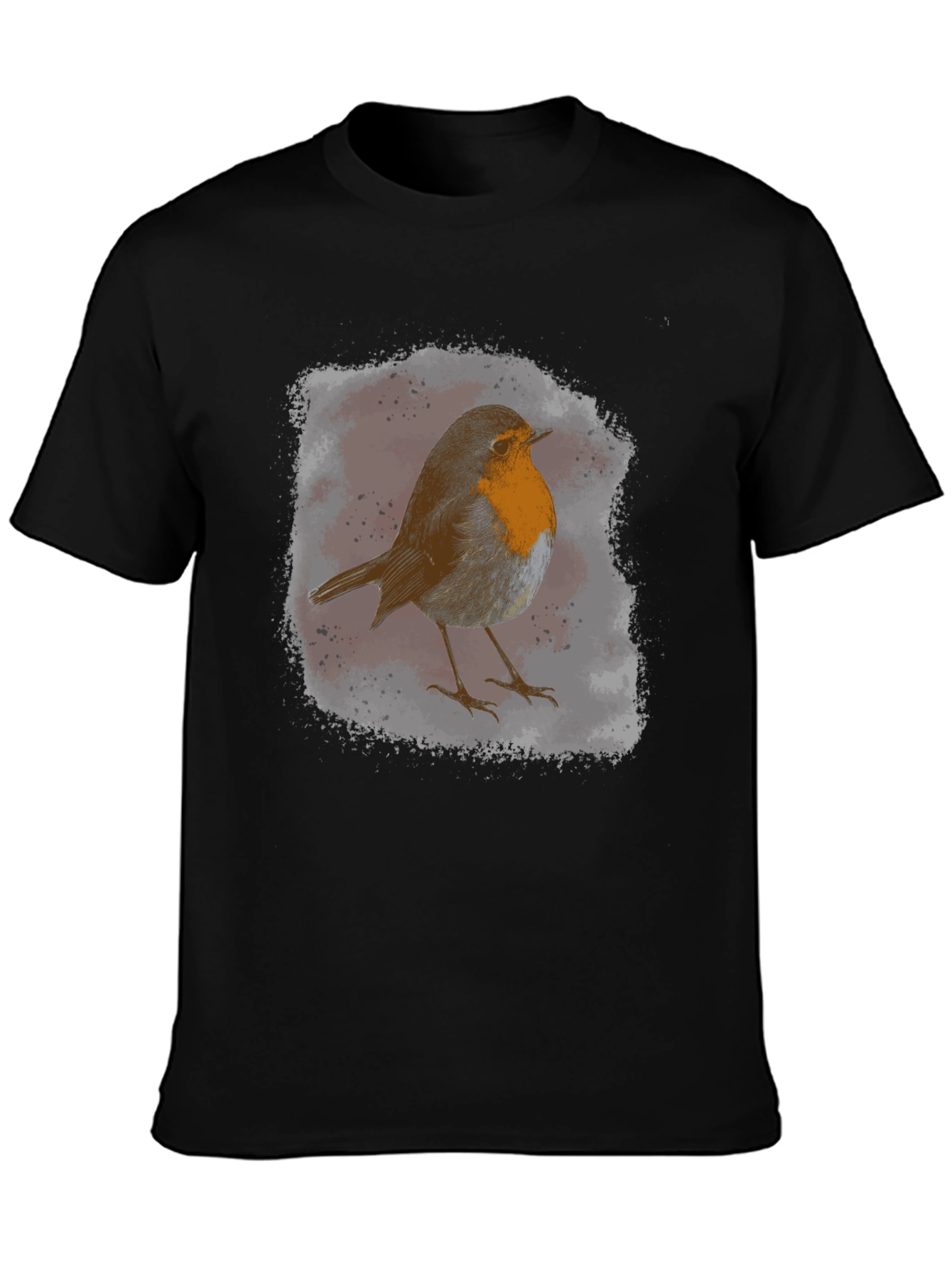 Robin Bird Graphic Print Black T-Shirt