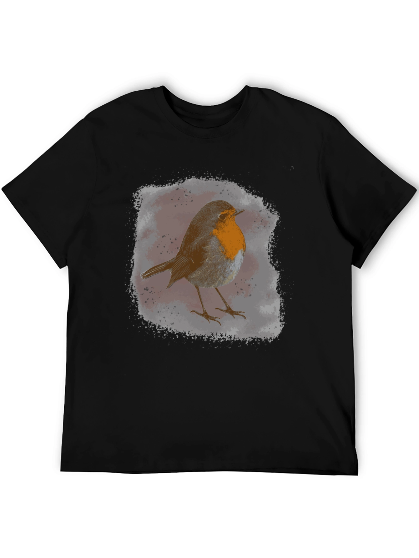 Robin Bird Graphic Print Black T-Shirt