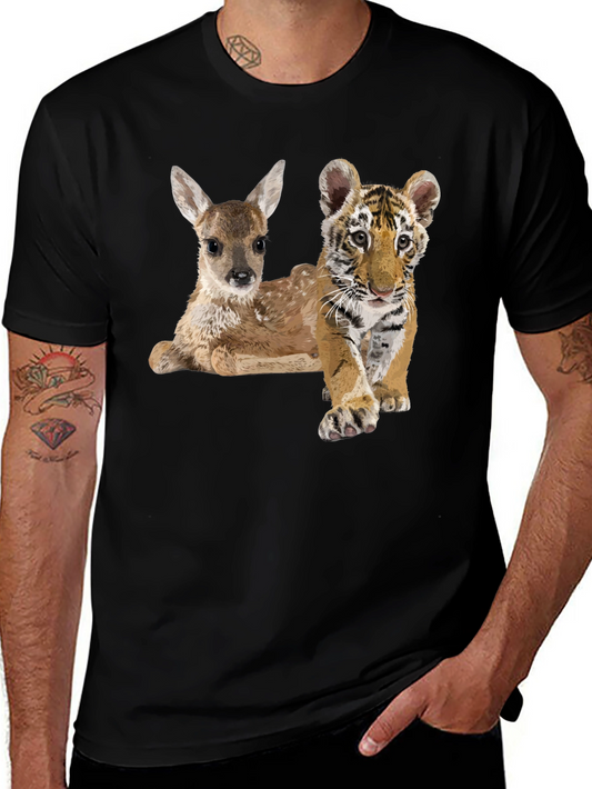 Wildlife Friends Graphic Tee - Deer and Tiger Cub Print