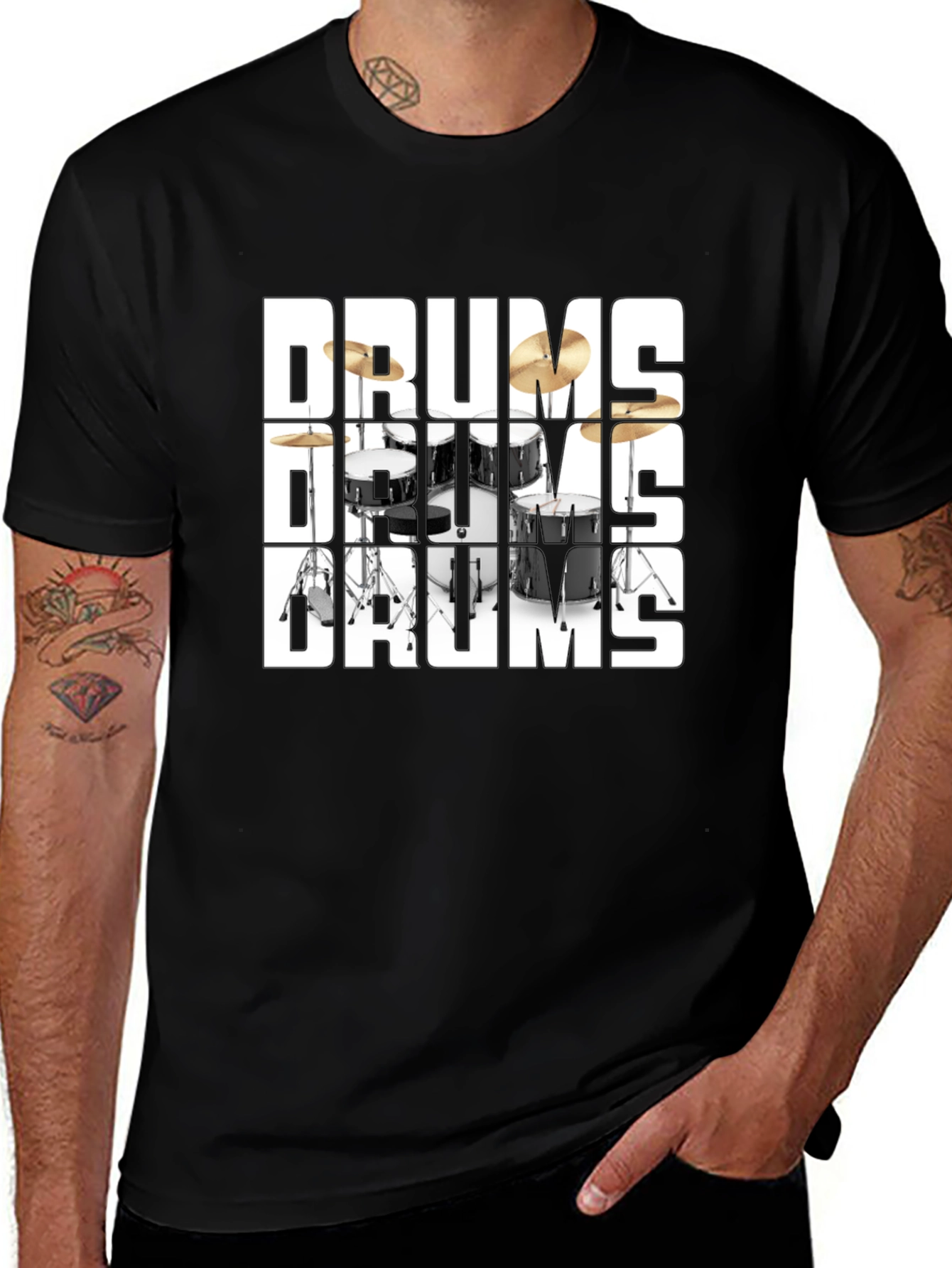 Drums Graphic Print Black T-Shirt