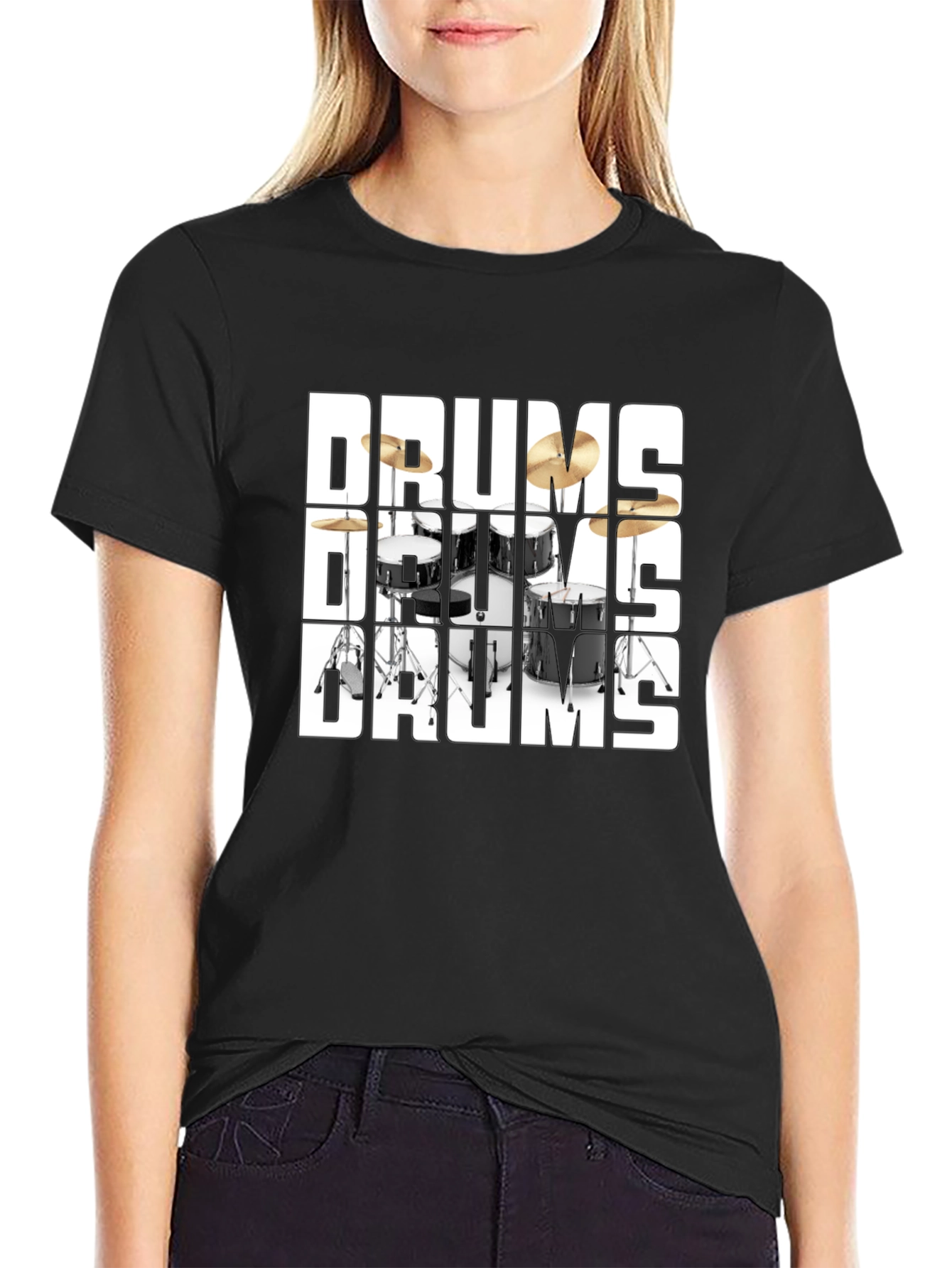 Drums Graphic Print Black T-Shirt