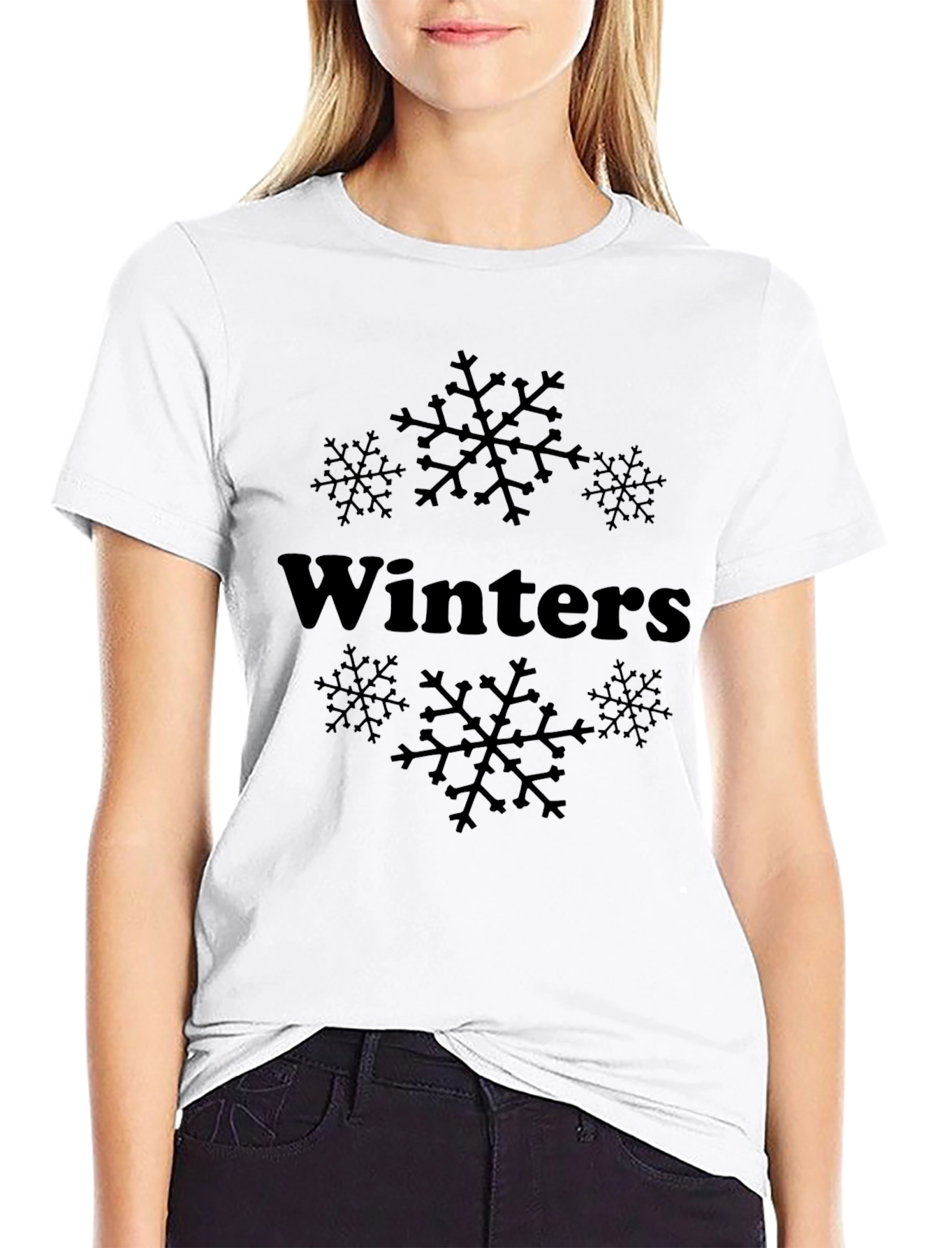 Winters Snowflake T-Shirt - Black Cotton