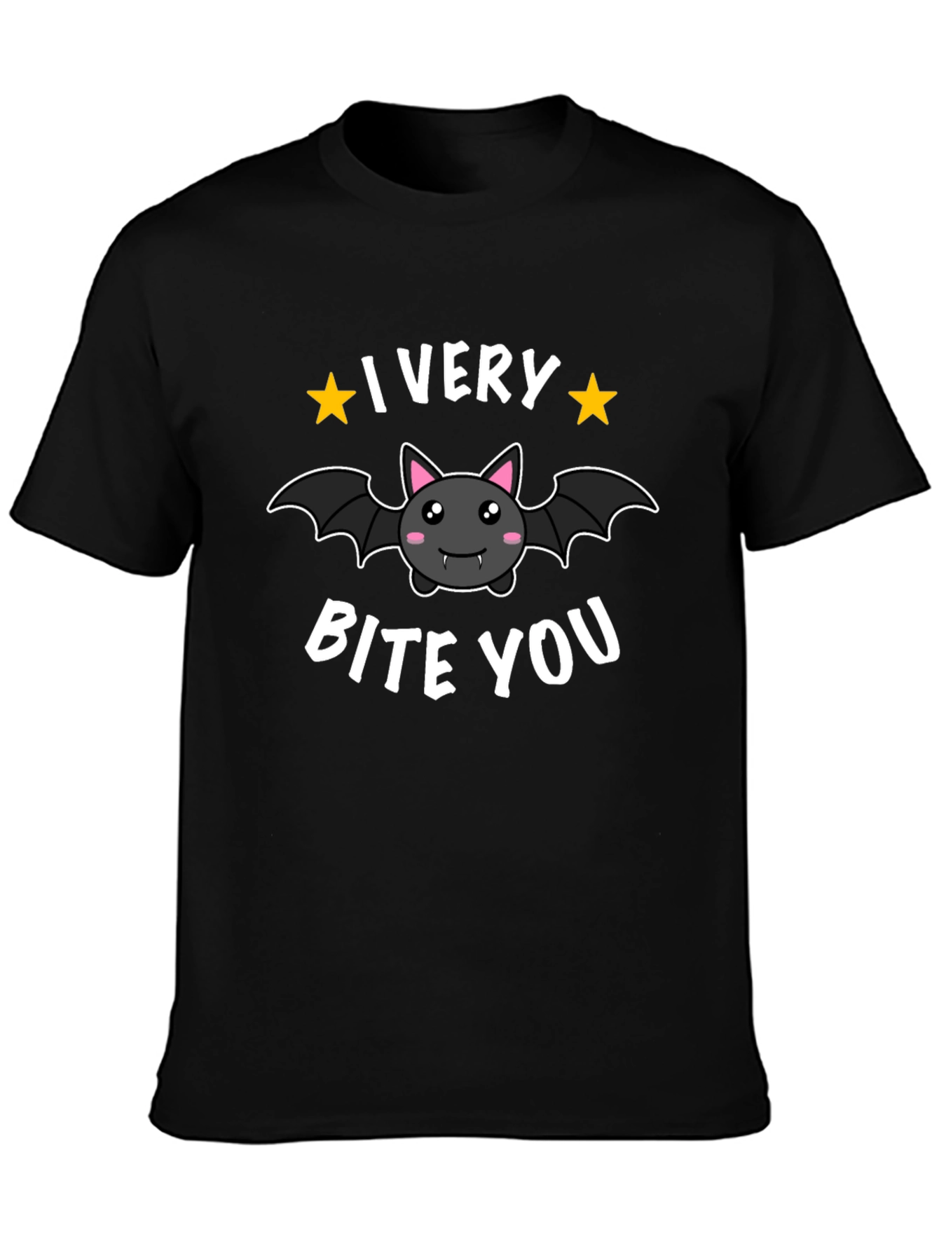 Cute Bat I Very Bite You Graphic Black T-Shirt