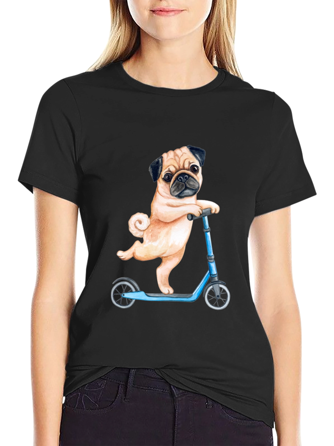 Pug on Scooter Graphic T-Shirt