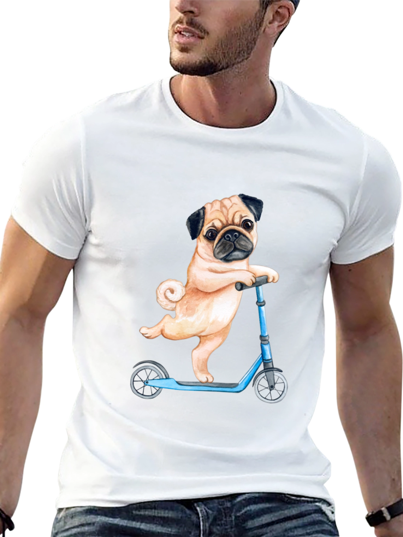 Pug on Scooter Graphic T-Shirt