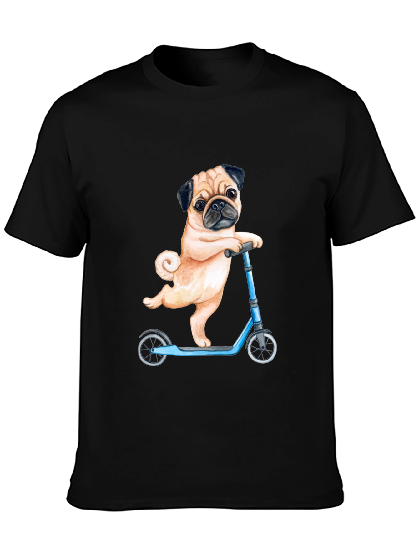 Pug on Scooter Graphic T-Shirt