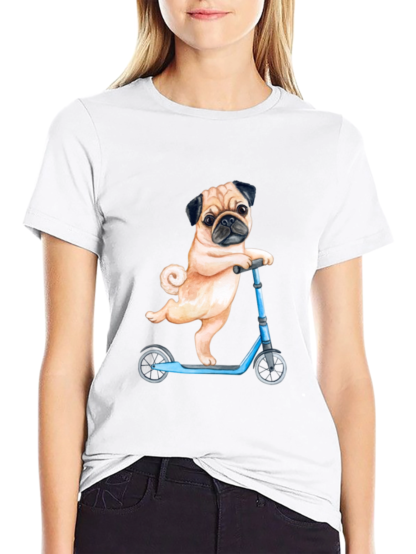 Pug on Scooter Graphic T-Shirt
