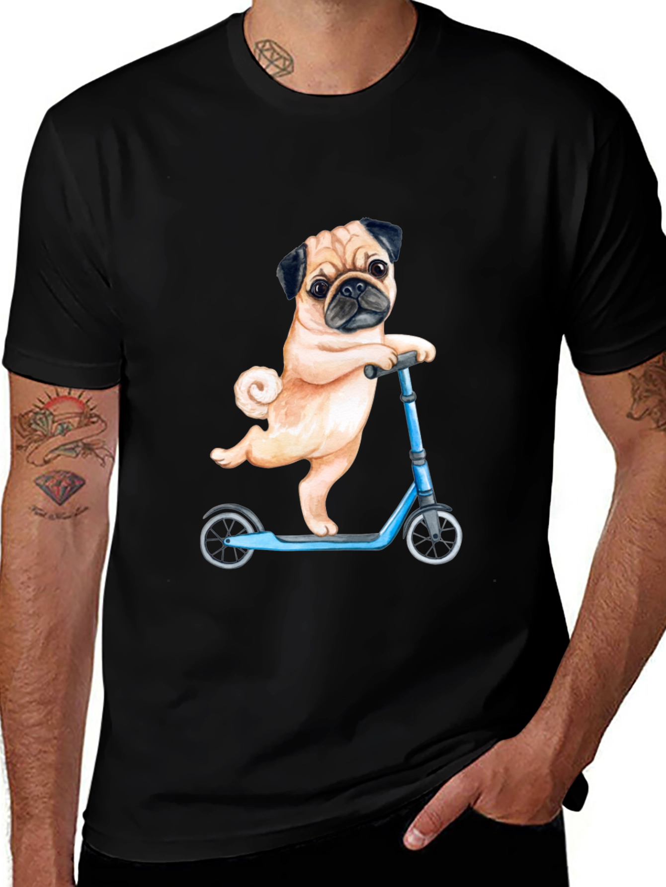 Pug on Scooter Graphic T-Shirt