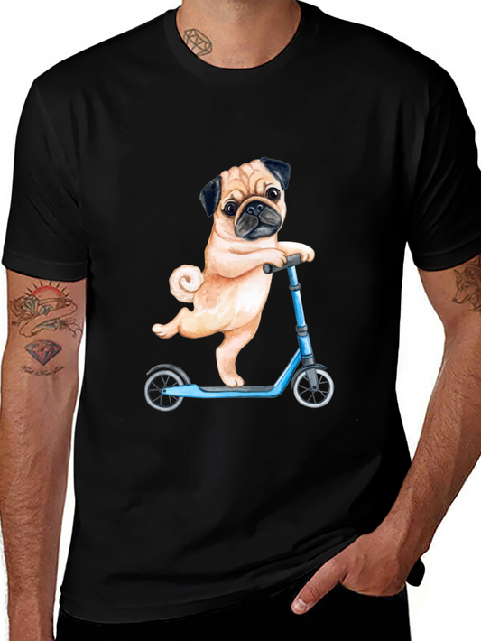 Pug on Scooter Graphic T-Shirt