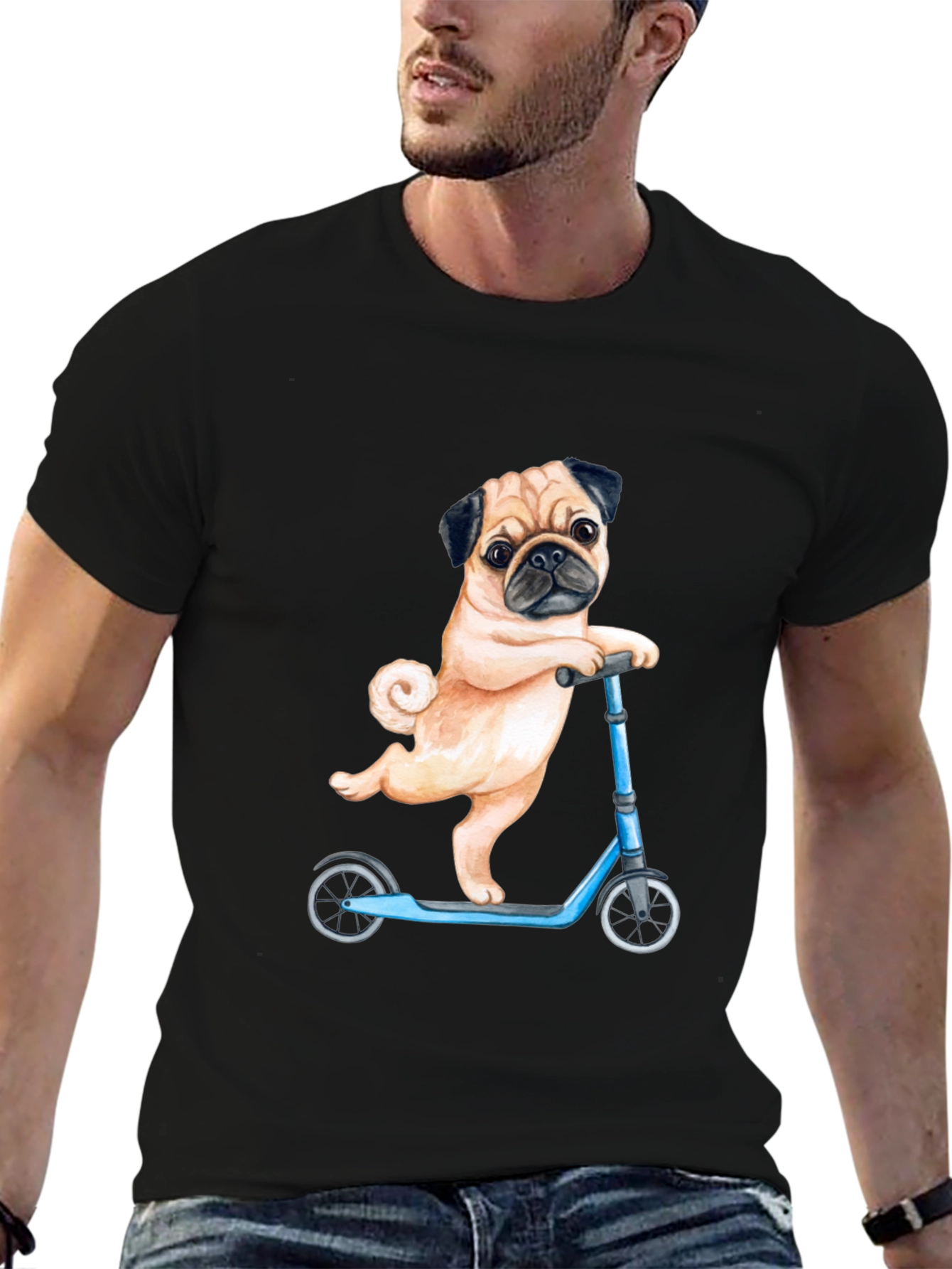 Pug on Scooter Graphic T-Shirt