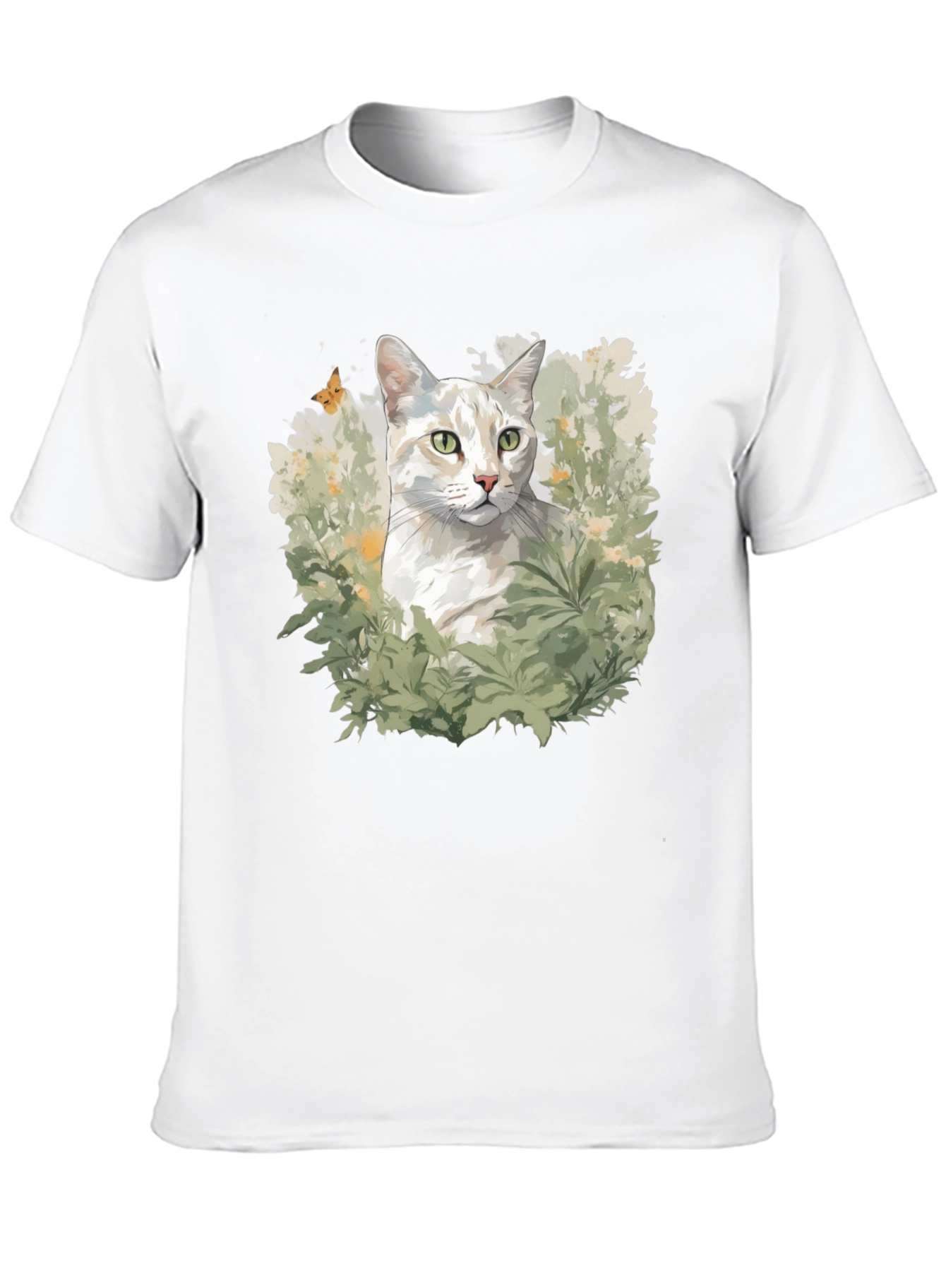 Cat in Garden Black T-Shirt