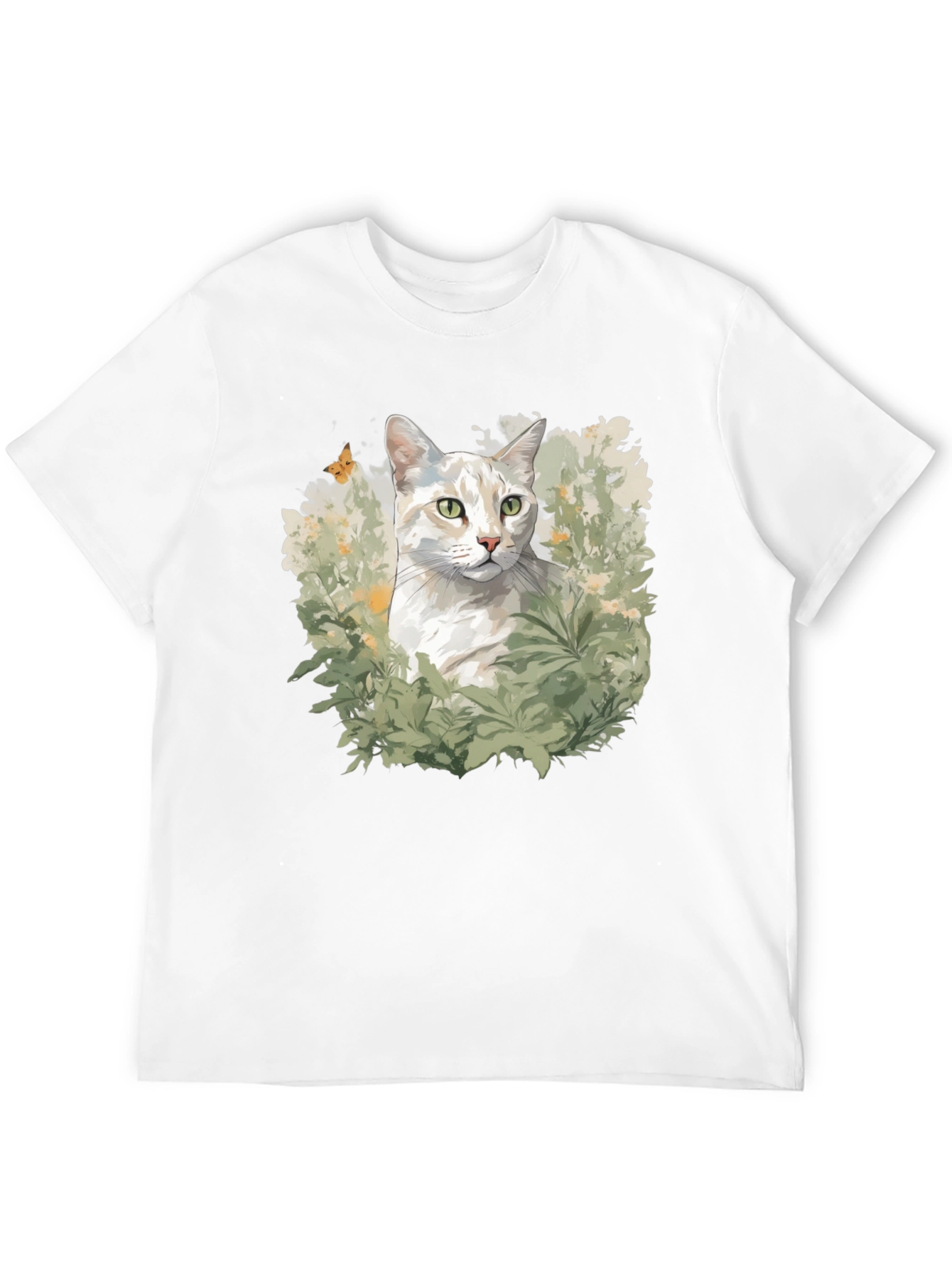 Cat in Garden Black T-Shirt