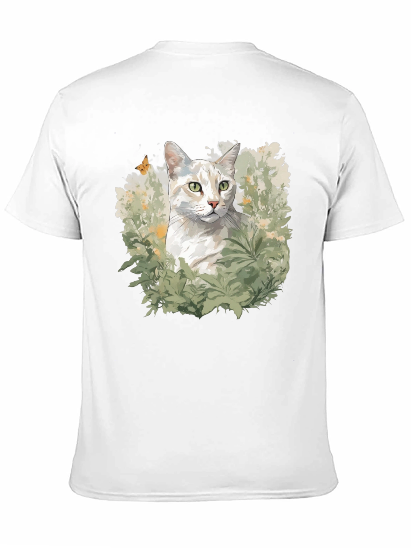 Cat in Garden Black T-Shirt