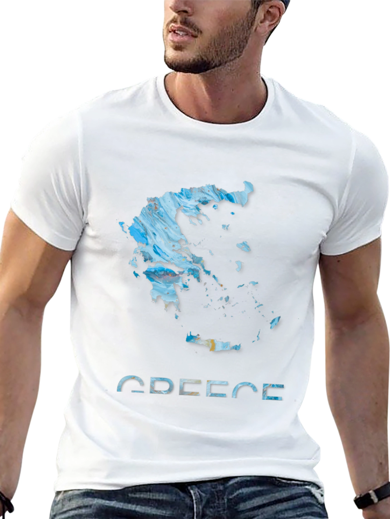 Greece Map T-Shirt - Abstract Design Black Cotton Tee
