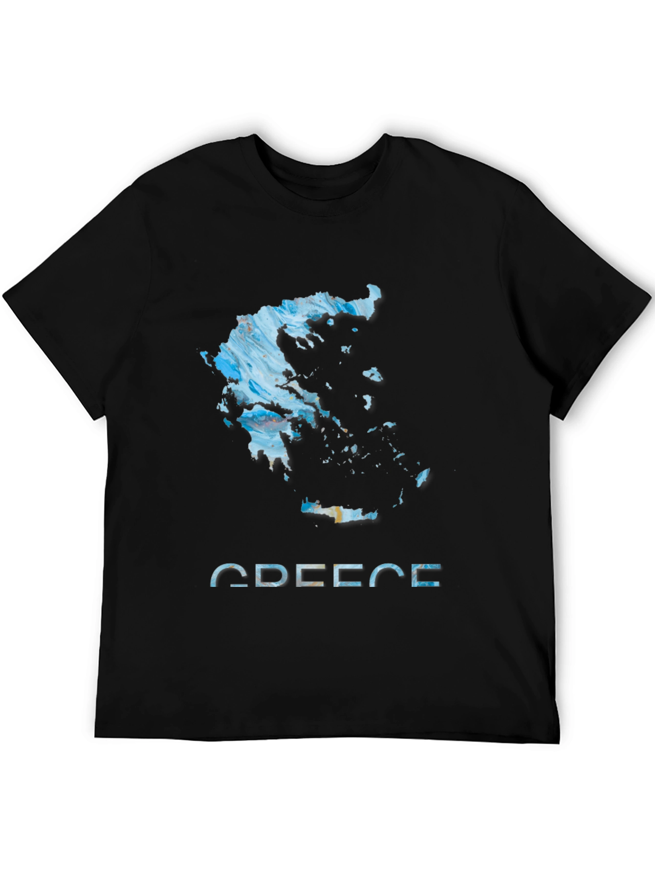 Greece Map T-Shirt - Abstract Design Black Cotton Tee