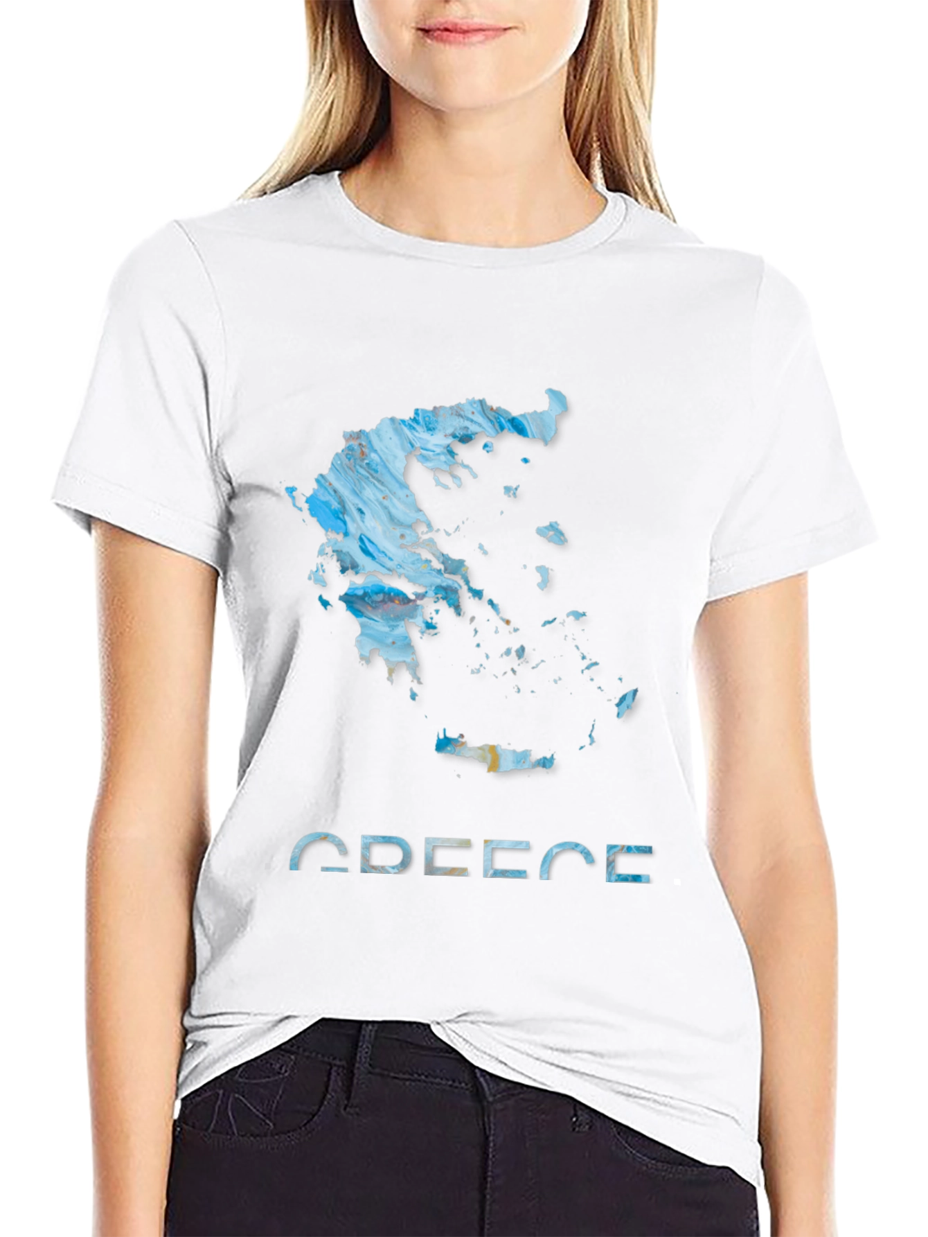 Greece Map T-Shirt - Abstract Design Black Cotton Tee