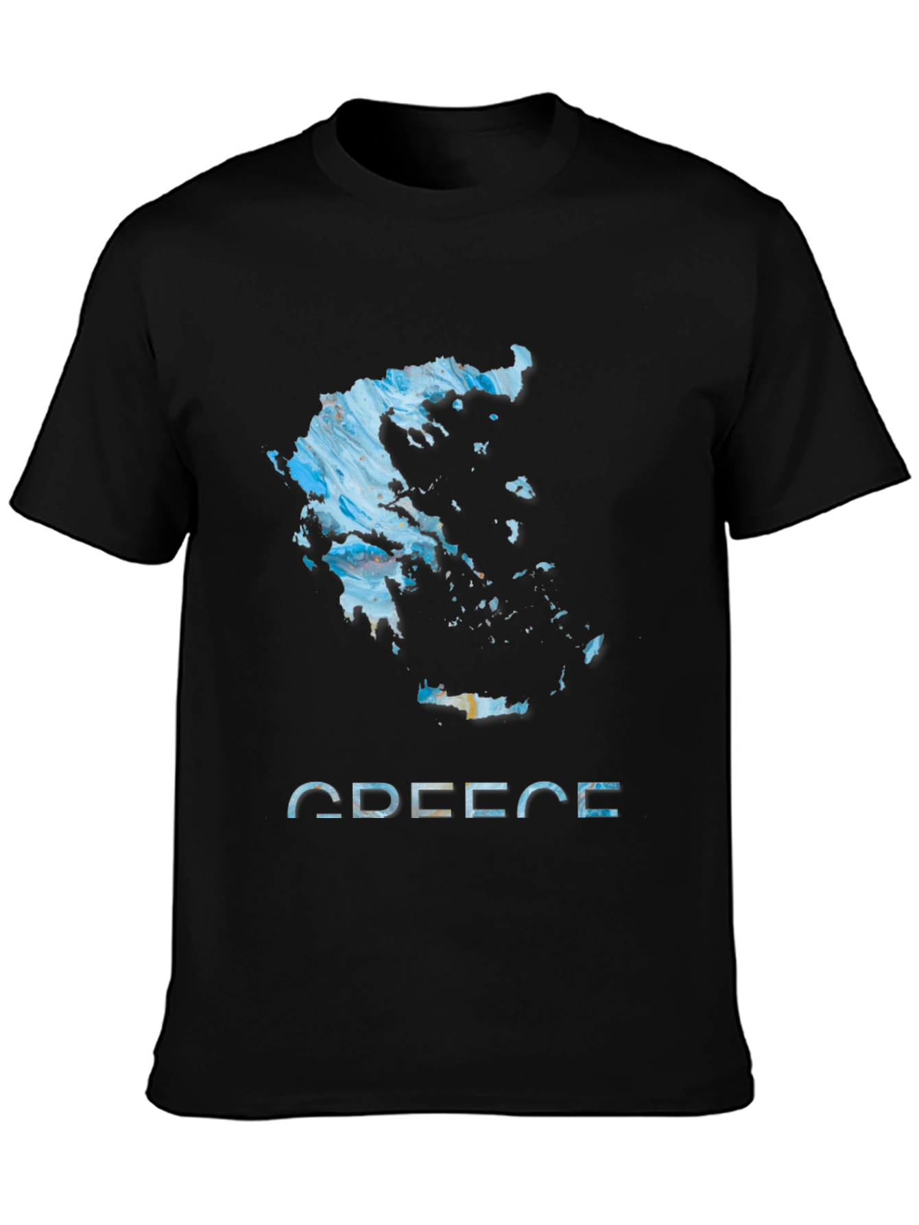 Greece Map T-Shirt - Abstract Design Black Cotton Tee