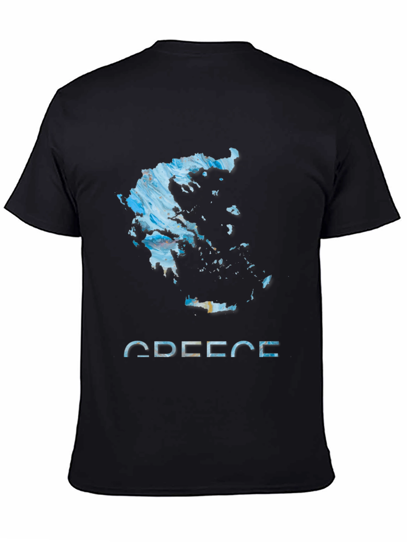 Greece Map T-Shirt - Abstract Design Black Cotton Tee