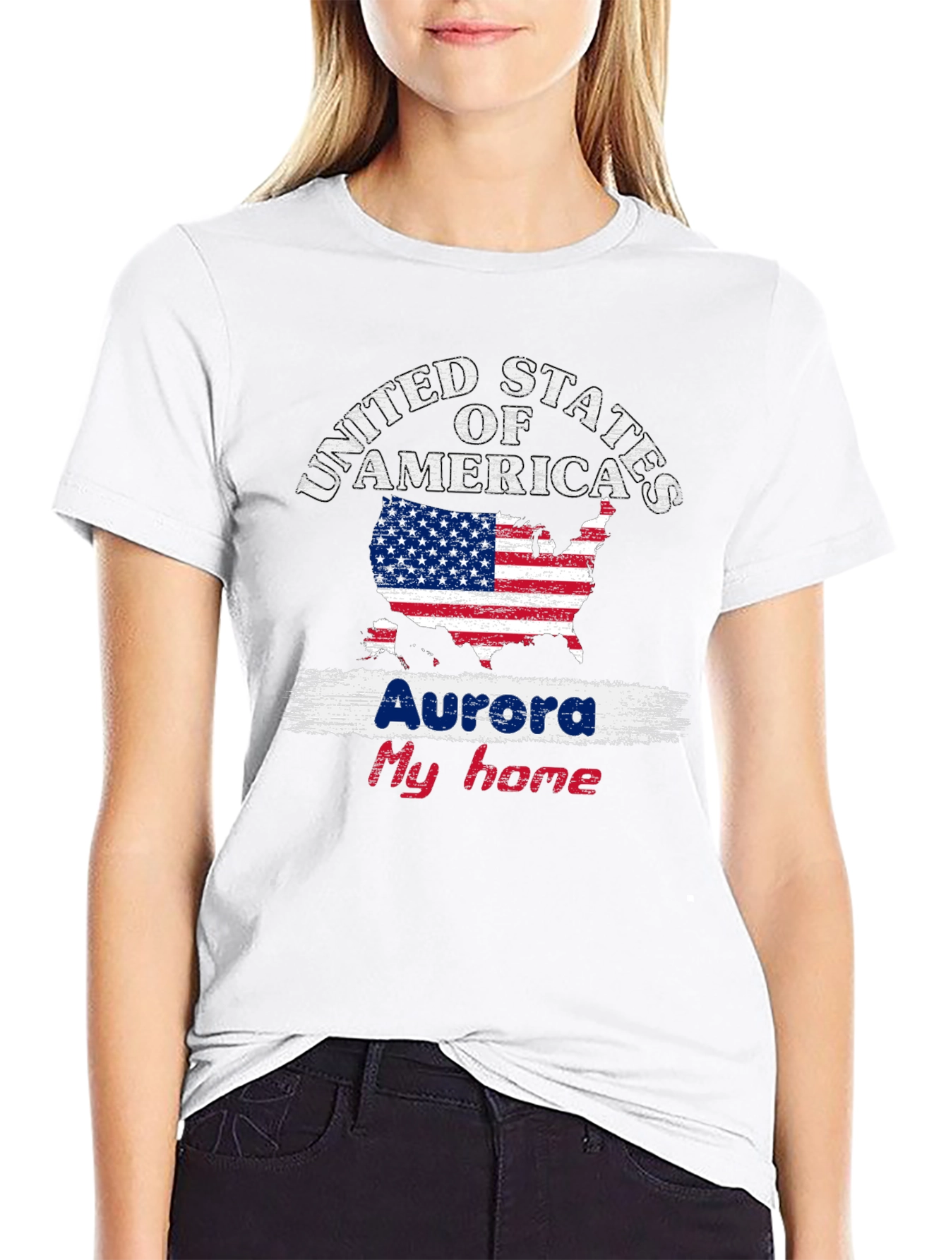 Aurora My Home USA Flag T-Shirt
