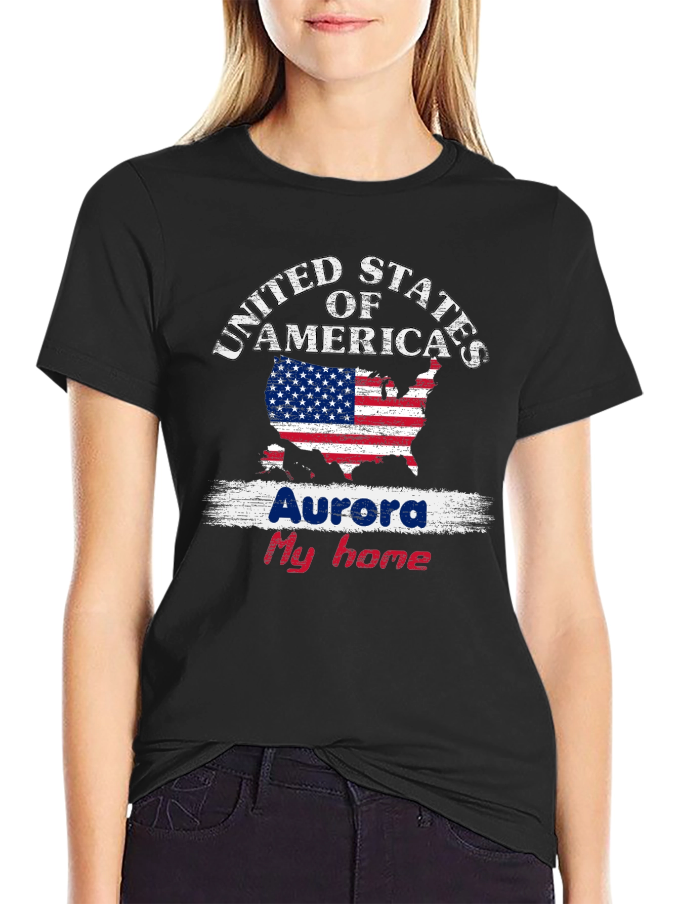 Aurora My Home USA Flag T-Shirt