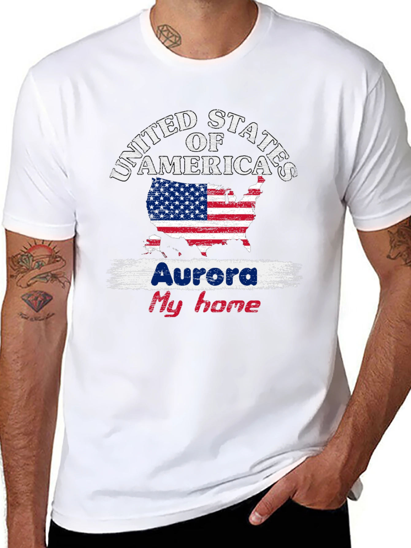 Aurora My Home USA Flag T-Shirt