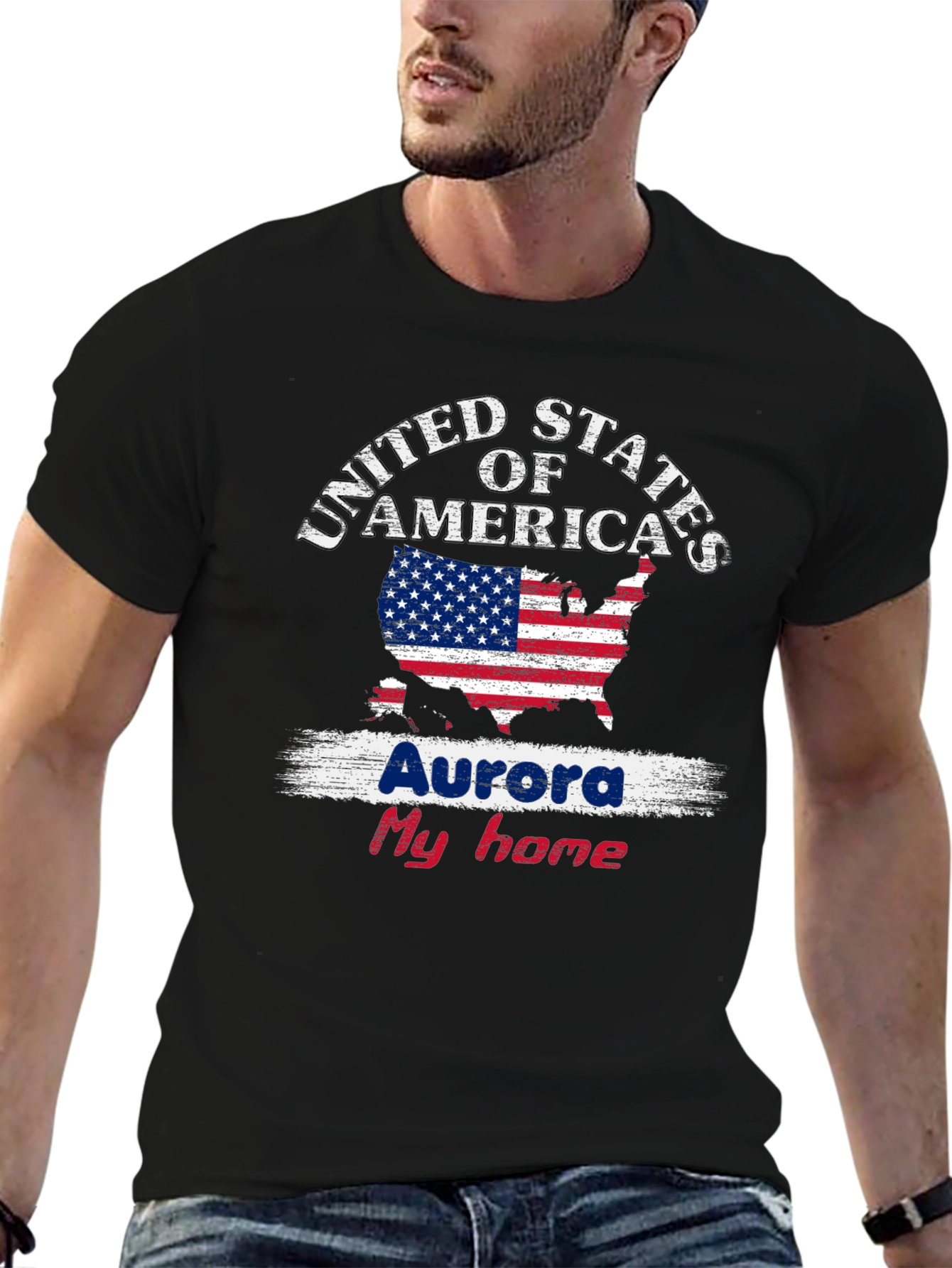 Aurora My Home USA Flag T-Shirt