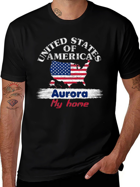 Aurora My Home USA Flag T-Shirt