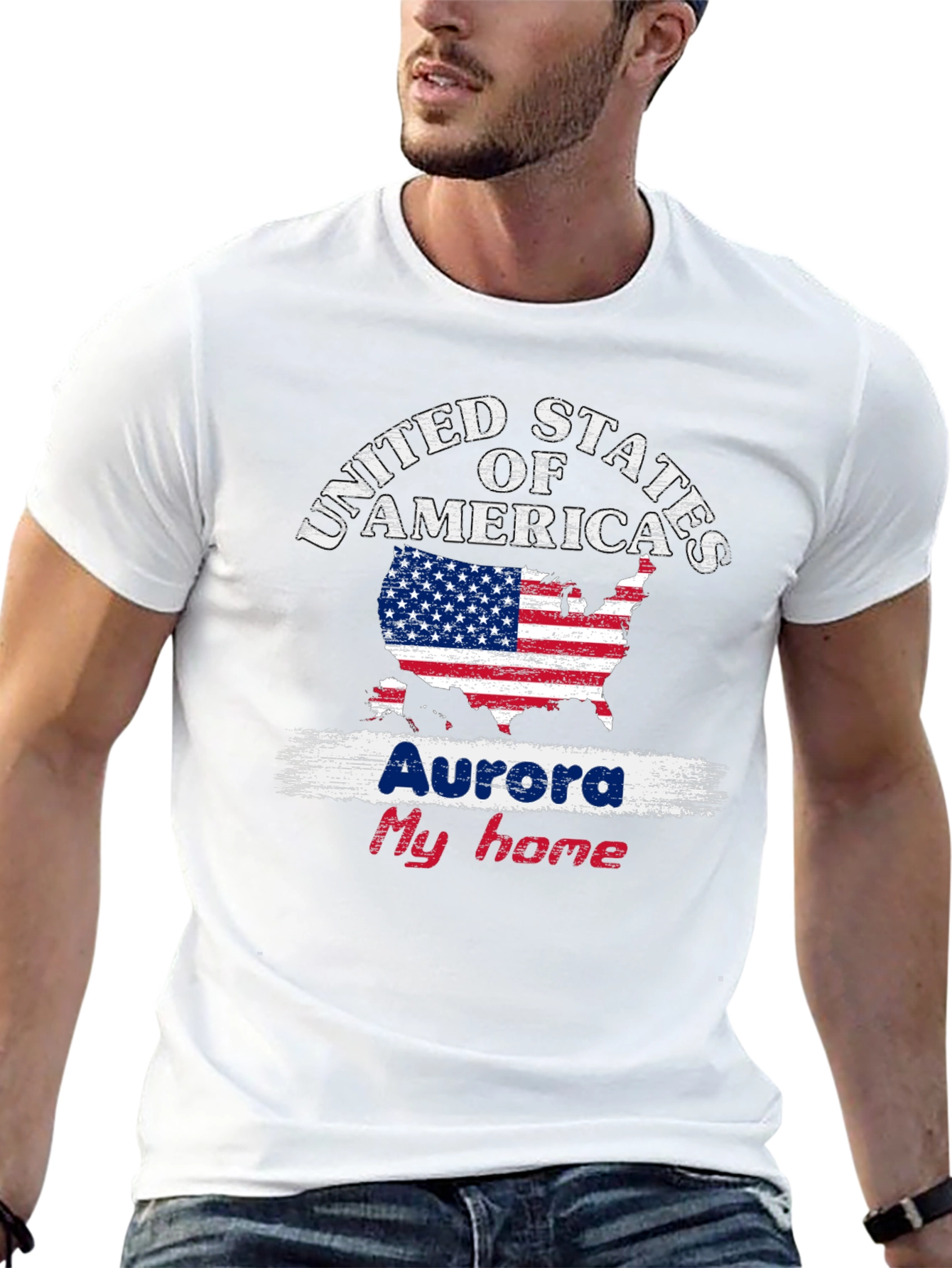 Aurora My Home USA Flag T-Shirt