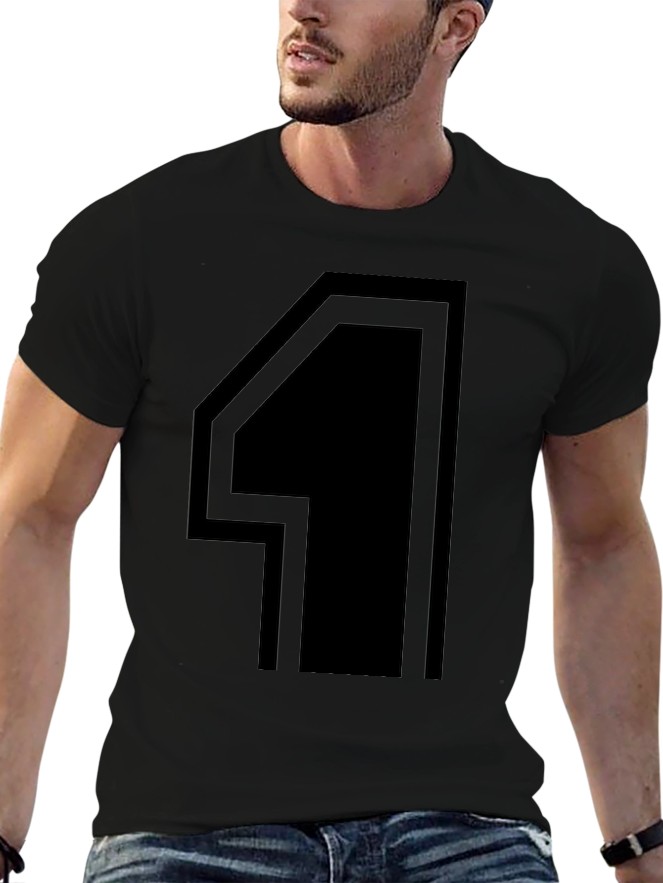 Modern Number 4 Graphic Tee - Black Cotton T-Shirt