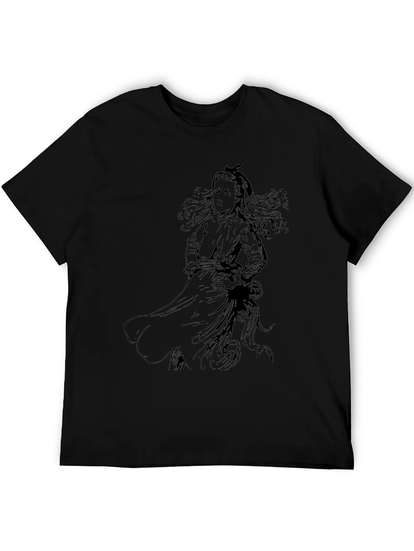 Black Graphic Tee with Girl Illustration