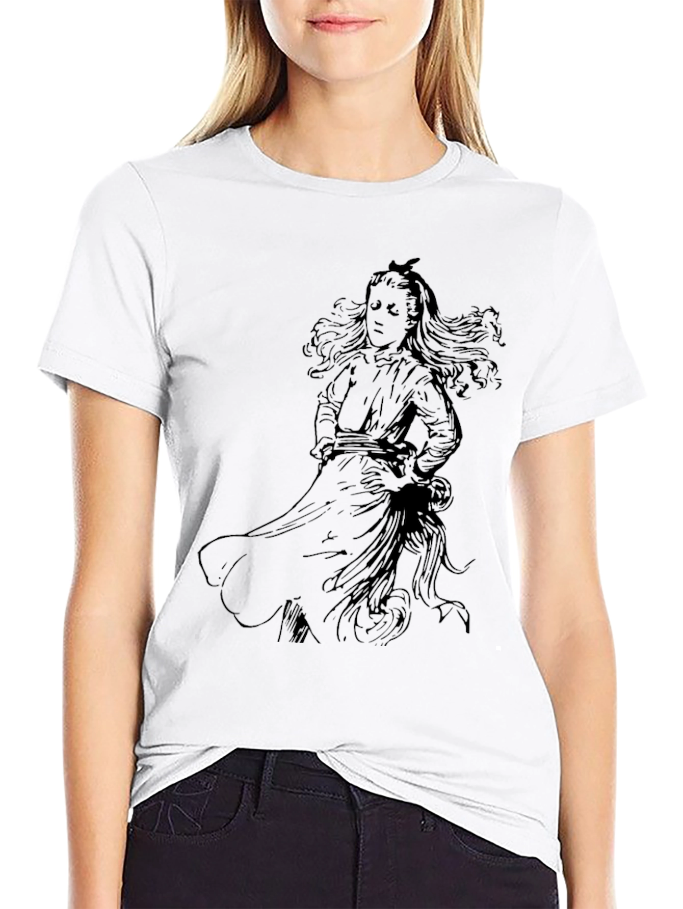 Black Graphic Tee with Girl Illustration