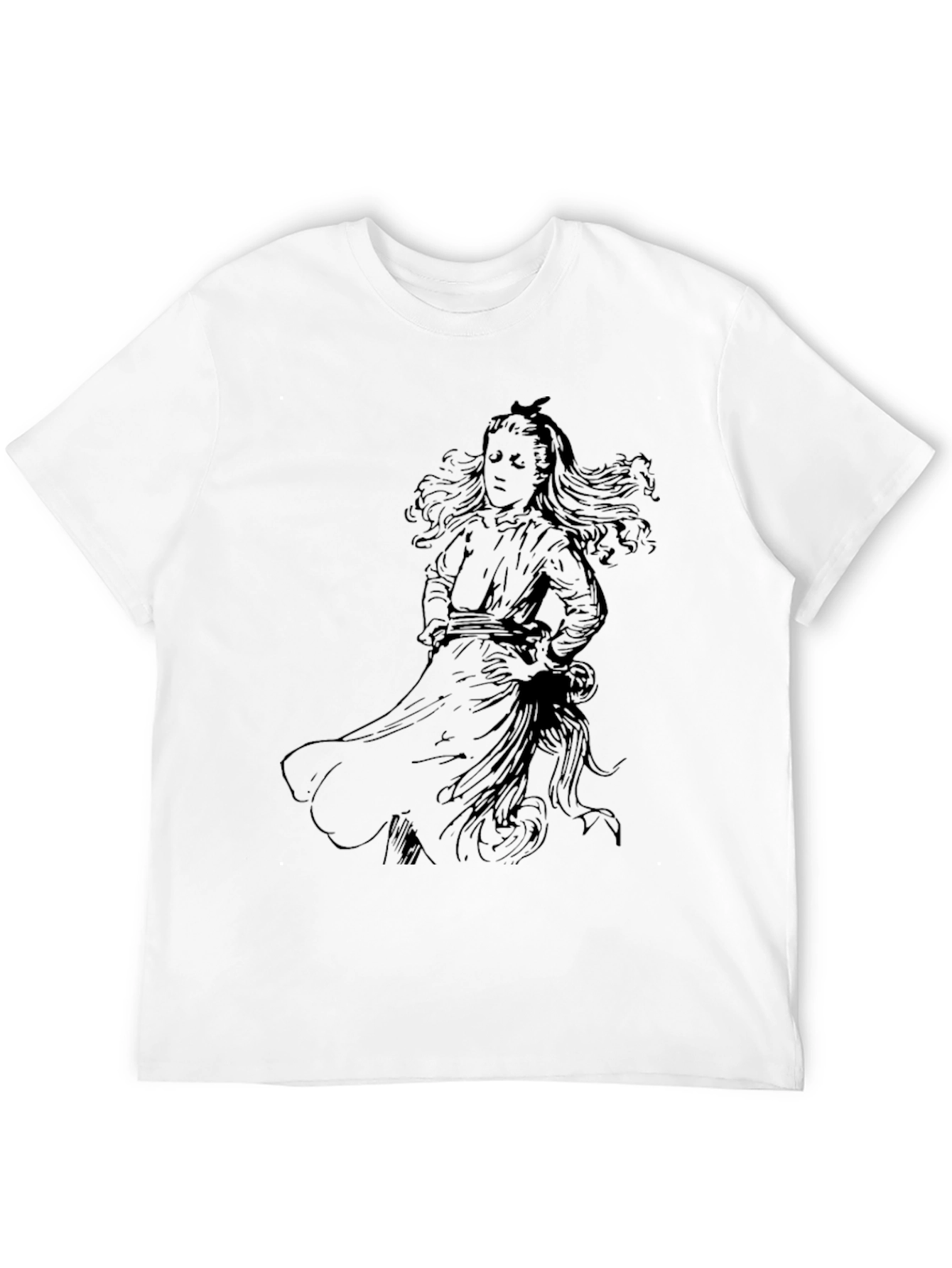 Black Graphic Tee with Girl Illustration
