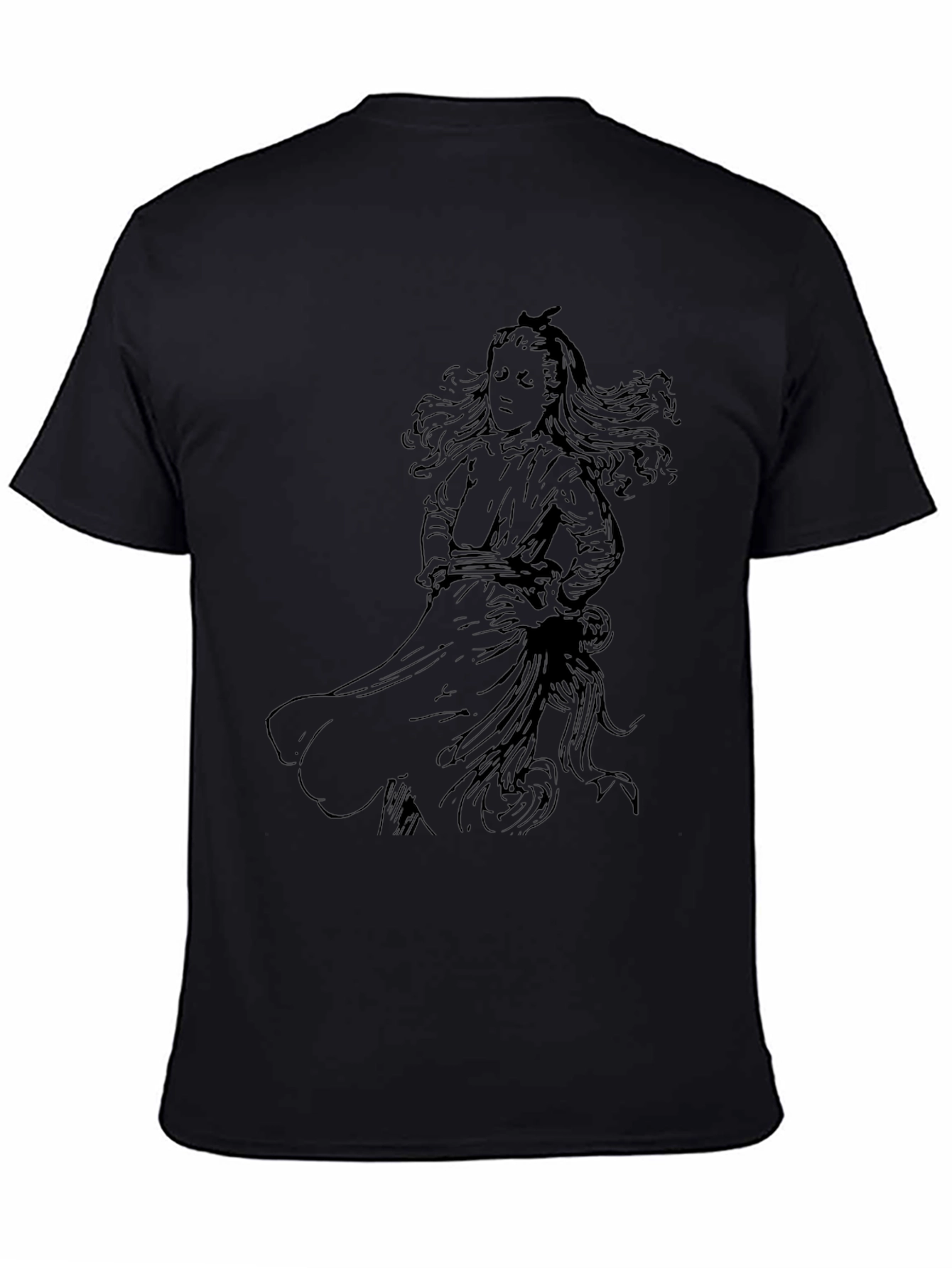 Black Graphic Tee with Girl Illustration