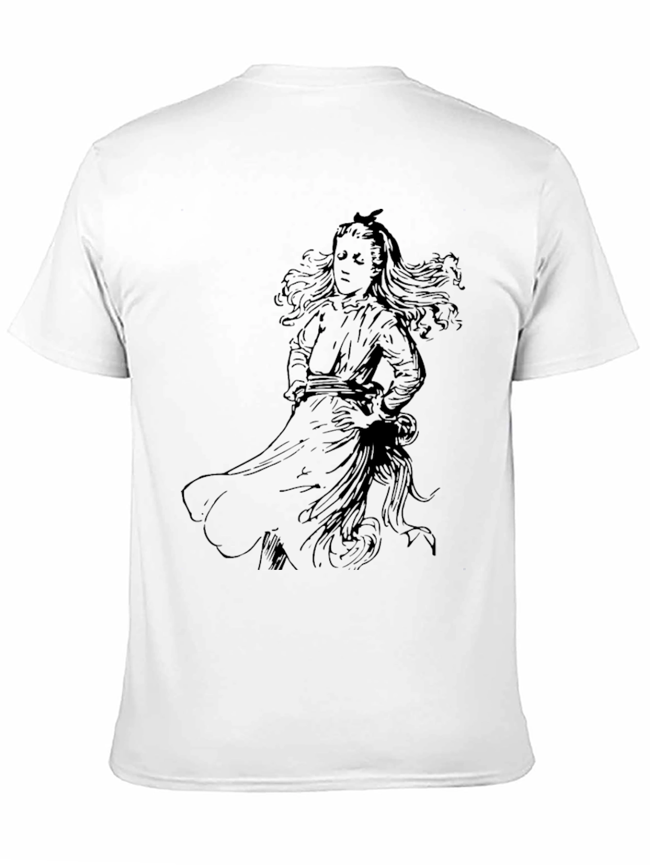 Black Graphic Tee with Girl Illustration