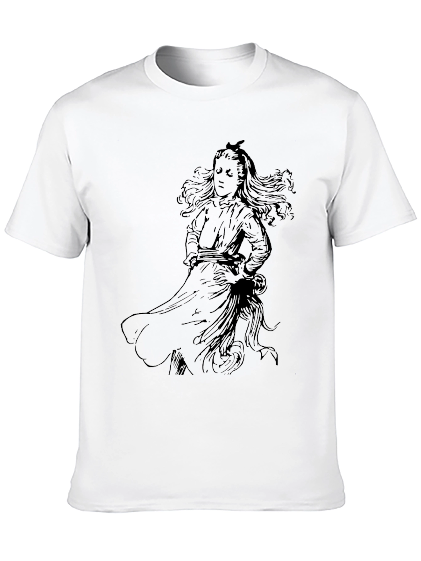 Black Graphic Tee with Girl Illustration