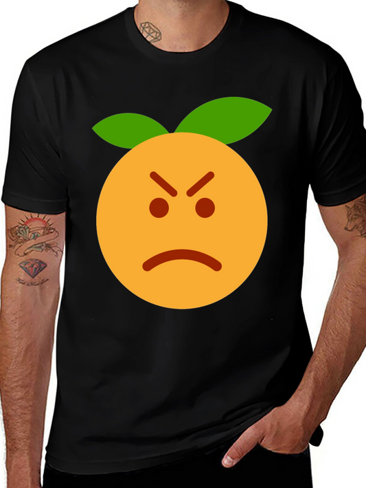 Angry Orange Emoji Graphic T-Shirt - Black Cotton Blend