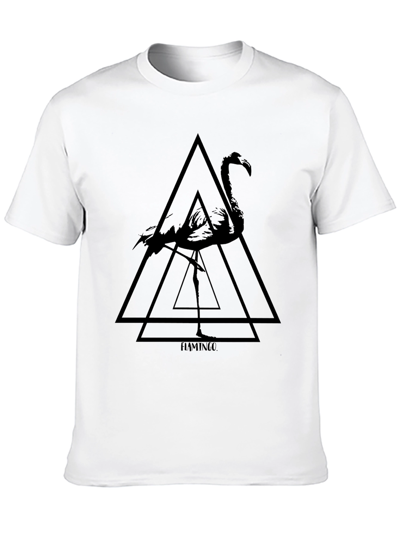 Geometric Flamingo Graphic Tee - Black