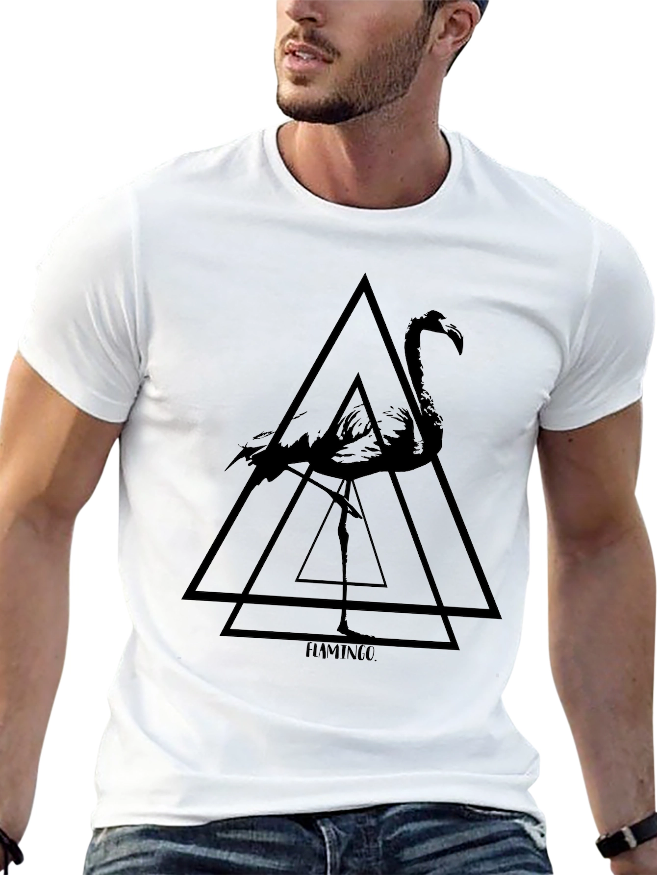 Geometric Flamingo Graphic Tee - Black