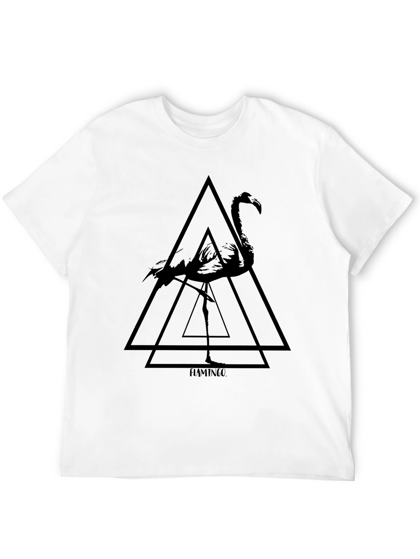 Geometric Flamingo Graphic Tee - Black