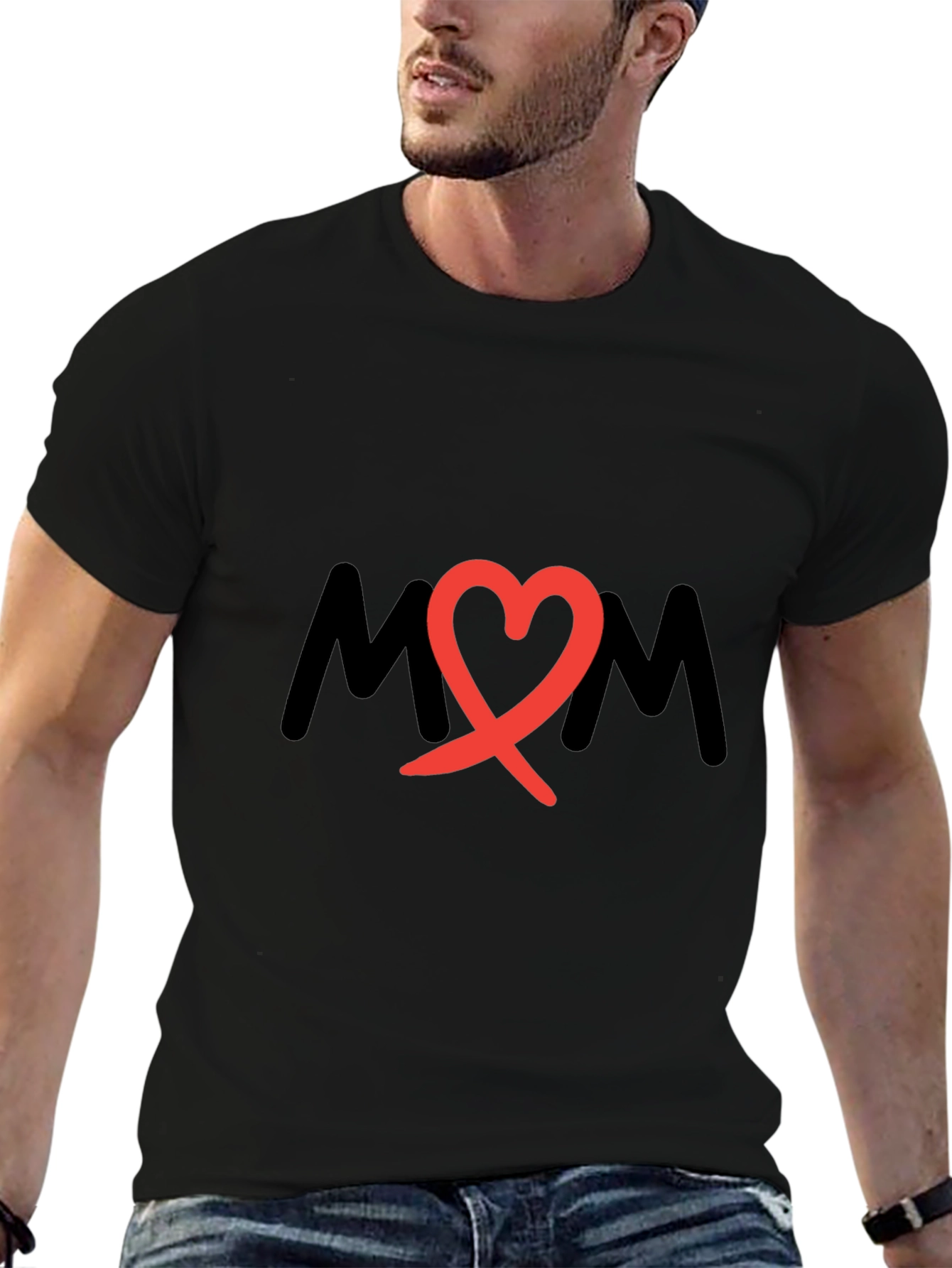 Mom Heart Graphic Black T-Shirt