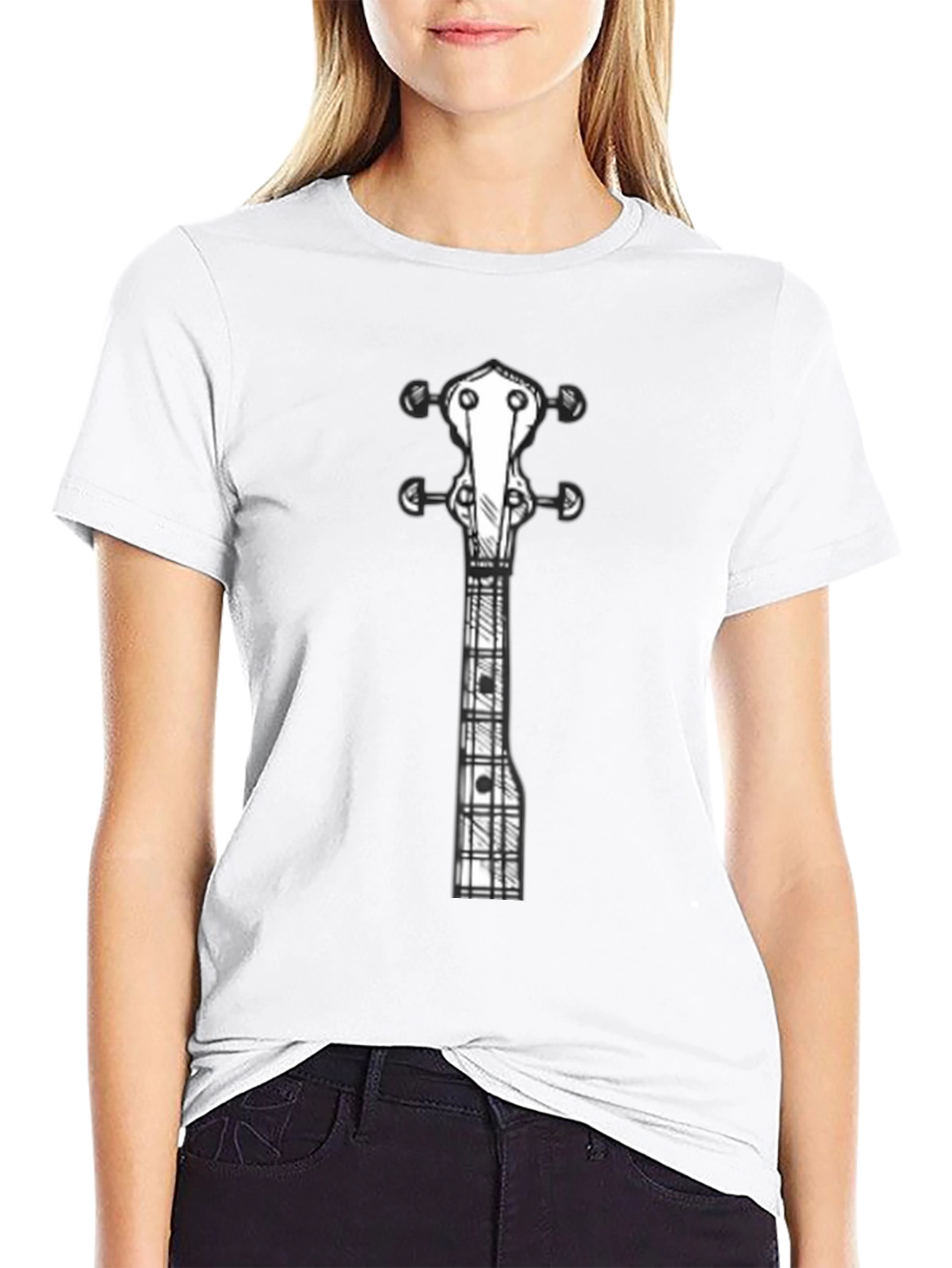 Guitar Sketch Graphic Tee - Black Cotton Shirt
