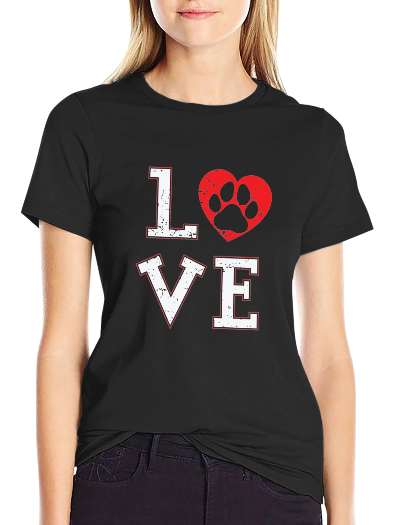 Love Dog Paw Print Graphic T-Shirt