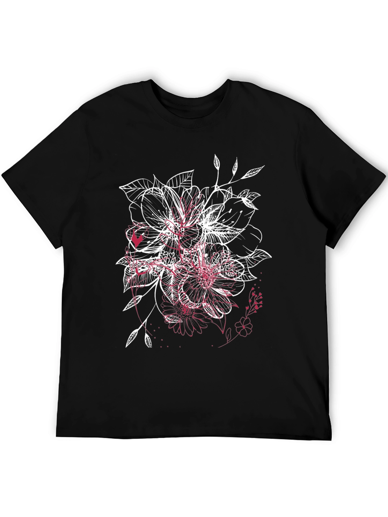 Floral Sketch Graphic Black T-Shirt