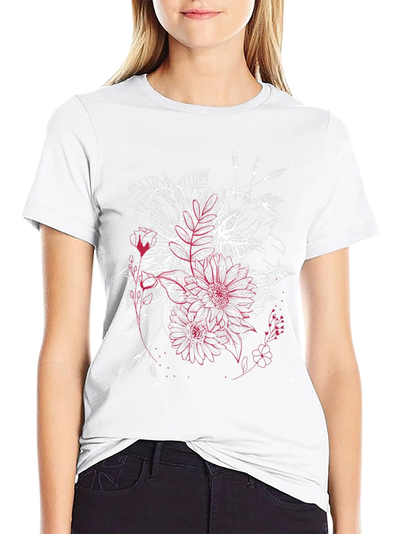 Floral Sketch Graphic Black T-Shirt